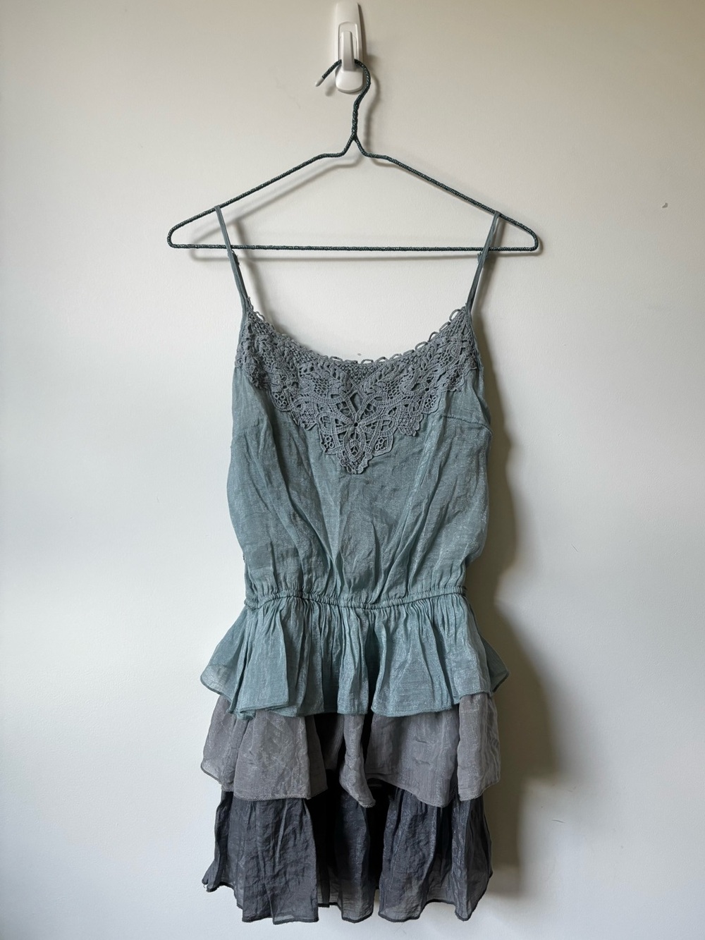fairy core blue shiny lacy tiered tank top